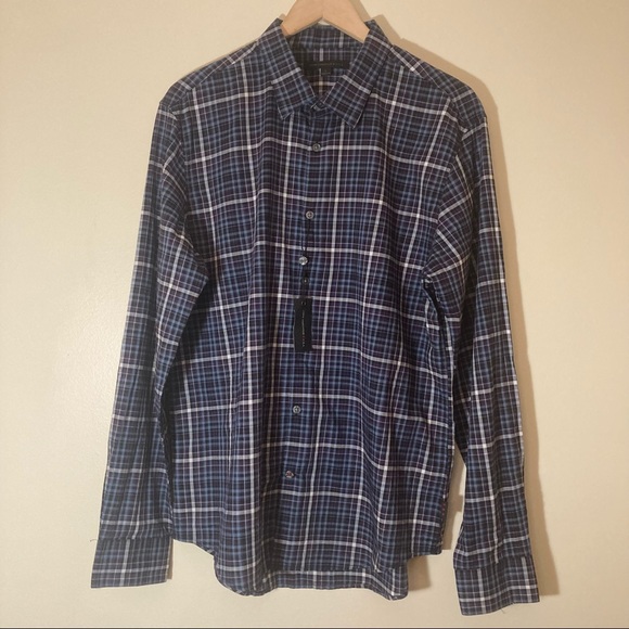 NWOT John Varvatos grid plaid checkered button down shirt - Picture 1 of 6